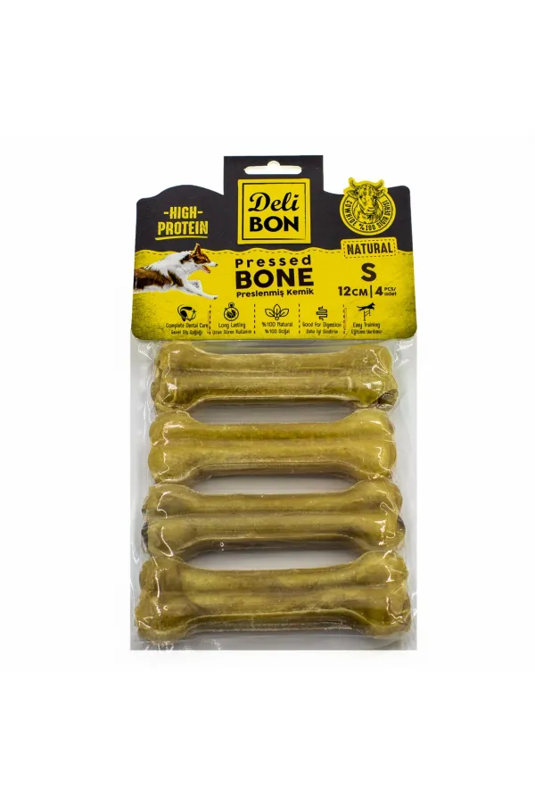 Delibon Deri Köpek Çiğneti Pres Kemik 4x12cm Natural Delibon Deri Köpek Çiğneti Pres Kemik 4x12cm Natural